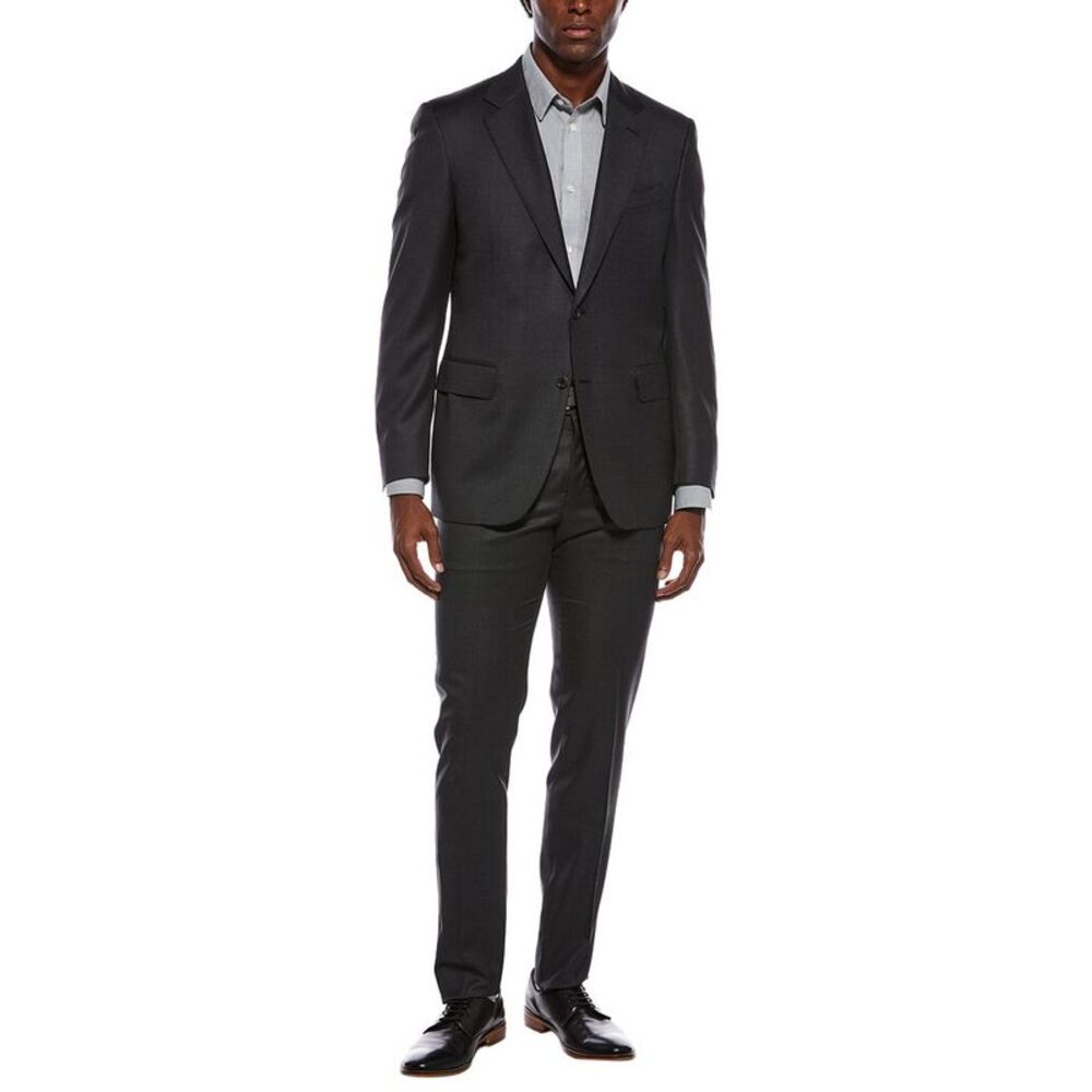 Canali Mens  2Pc Wool Suit With Flat Front Pant, Gray